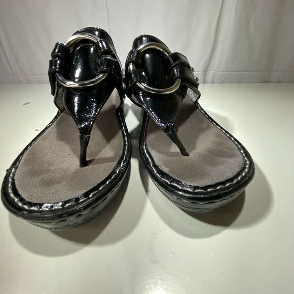 Alegria Black Patent Leather Thong Slip On Sandals Womens Sz 37 EU Style LOL-101 - Picture 3 of 7